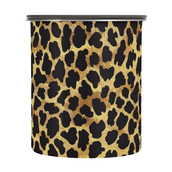 Leopard Print Gold Cheetah Airtight Coffee Bean Canister 30oz Food Storage Containers with Lids For Gournd, Tea, Sugar, Flour, Rice, Cereal, Candy Cookie Jar