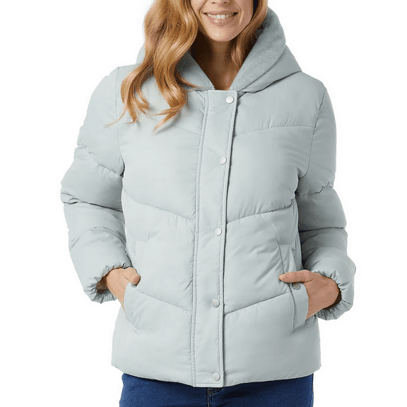 32 Degrees Women’s Quilted Jacket with Plush Lined Hood Green Large