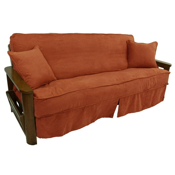 Blazing Needles Solid Microsuede Double Corded 8 to 9-inch Full Futon Slipcover Set with Two 18-inch Throw Pillows (Set of 3)