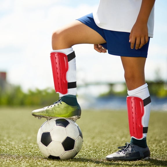 NICEXMAS Red Youth Football Shin Guards Nicexmas Adjustable Straps Ventilation Holes