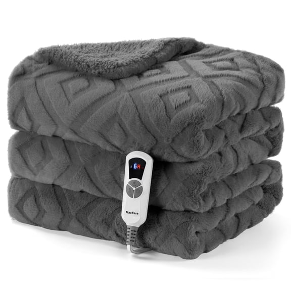 MaxKare Heated Blanket with ETL Certified, Electric Blanket 6 Heating Levels, 10H Auto off, Faux Fur & Shu Velvet, 72" x 84" Gray