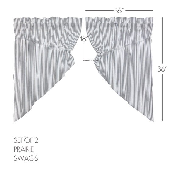 VHC Brands Sawyer Mill Blue Prairie Swag Set Country Kitchen Farmhouse Striped Pattern 36x36 Curtain, 36x36x18