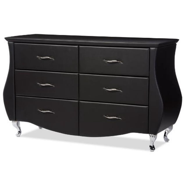 Bowery Hill Commode Double 6 Tiroirs en Similicuir Noir