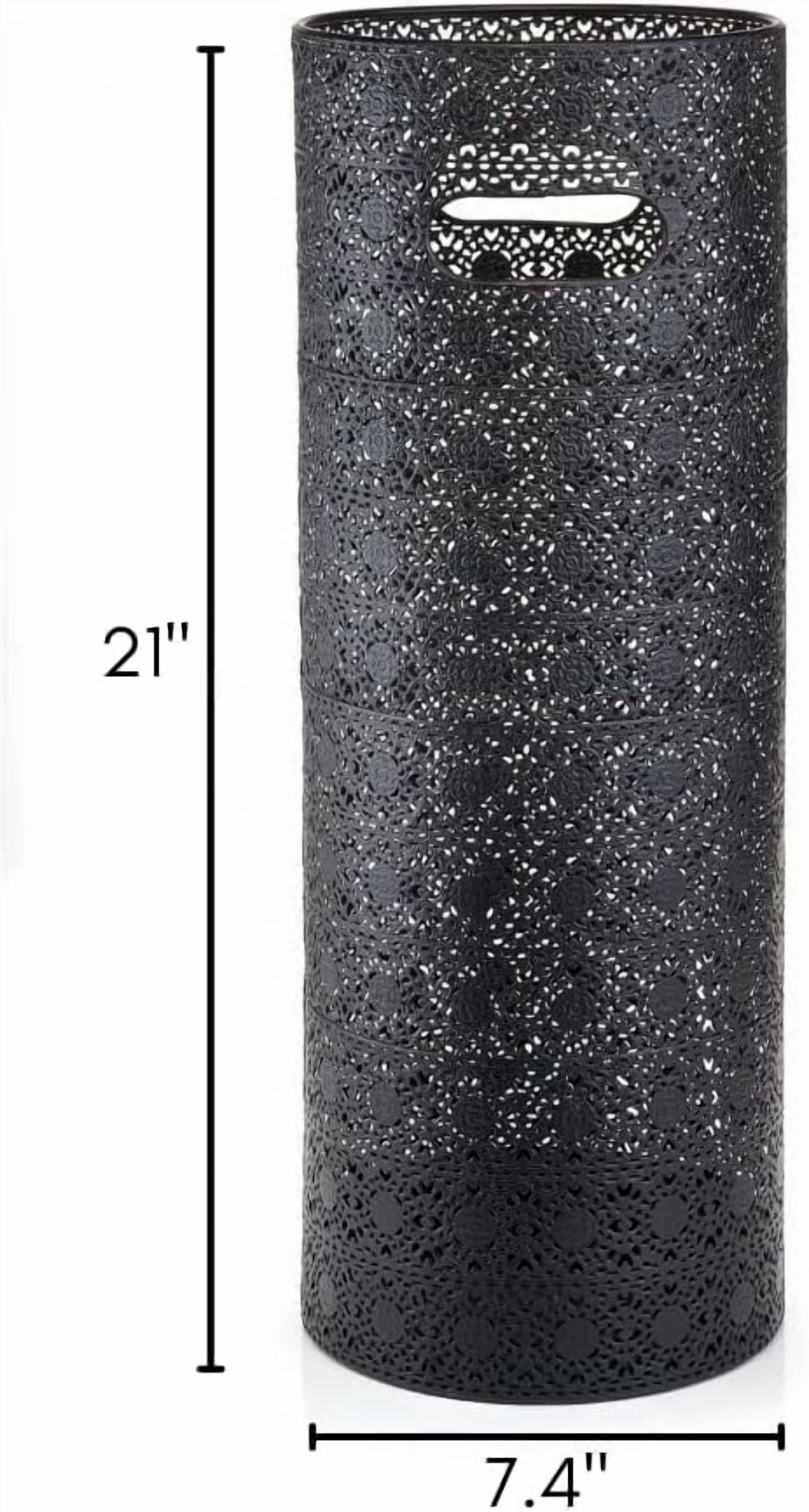 21 inch Heavy Duty Metal Umbrella Stand - Durable Storage Holder for Umbrellas - Indoor and Outdoor Use - Stylish and Modern Organizer for Entryways. (Black Lace)