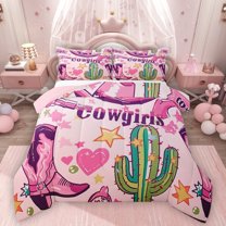 Homewish Western Cowgirl Boots Bedding Comforter Set 2pcs for Teens Boys Girls,Green Cactus Twin Comforter Sets Microfiber,Love Heart Print Breathable Bedding Set,Lightweight Room Decor,Reversible