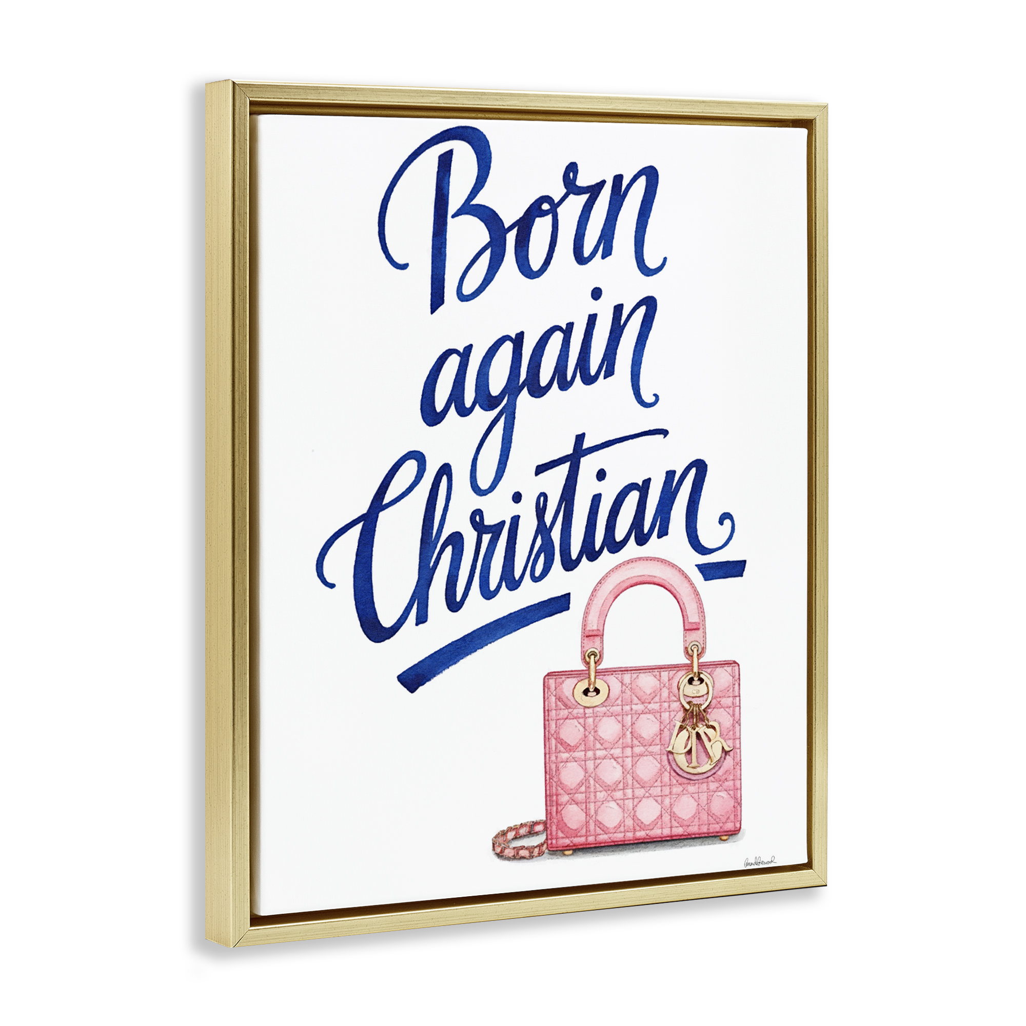 Glam Born Again Christian Gold Framed Floater Canvas Wall Art, design by Amanda Greenwood