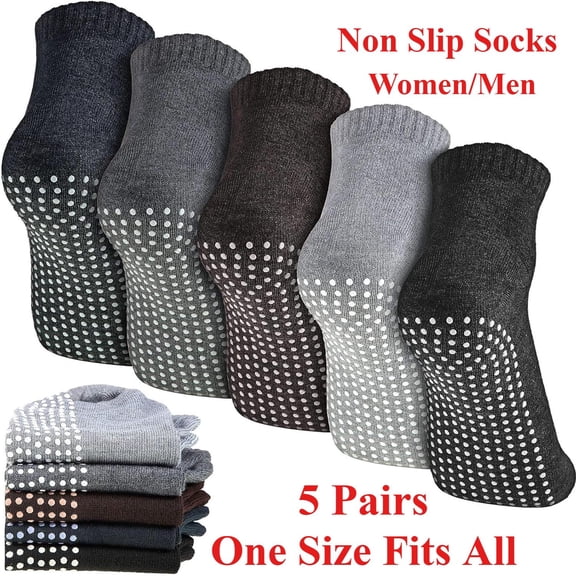 5 Pairs Men Non Slip Socks,women Anti Skid Slipper Barre Socks With Cushion Unisex For Yoga Pilates Barre Home Workout,outdoor Fitness Sock For Running Cycling Camping Travel,,springtok