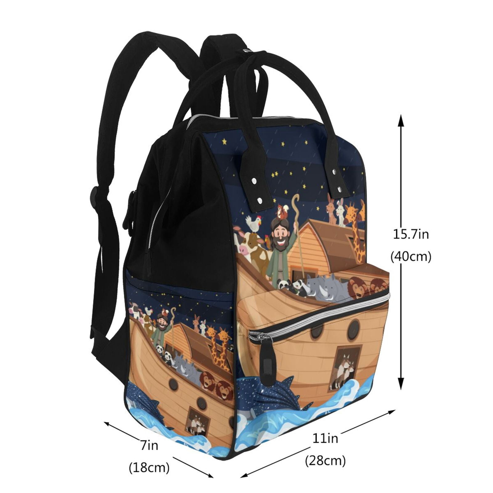 Ratiio Ocean Scene with Noah's Ark Mummy Backpack - Waterproof Twill Canvas, Large Capacity Diaper Bag with Multiple Pockets and Adjustable Straps