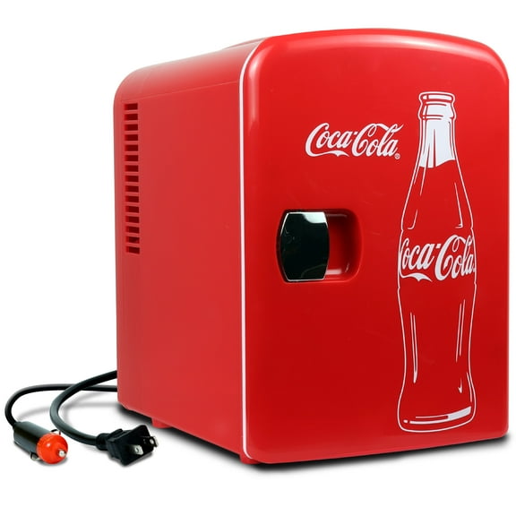 Coca‑Cola Classic Red 4L Mini Fridge Portable Mini Cooler and Refrigerator Perfect Portable Mini Cooler for Bedroom, Car and Office