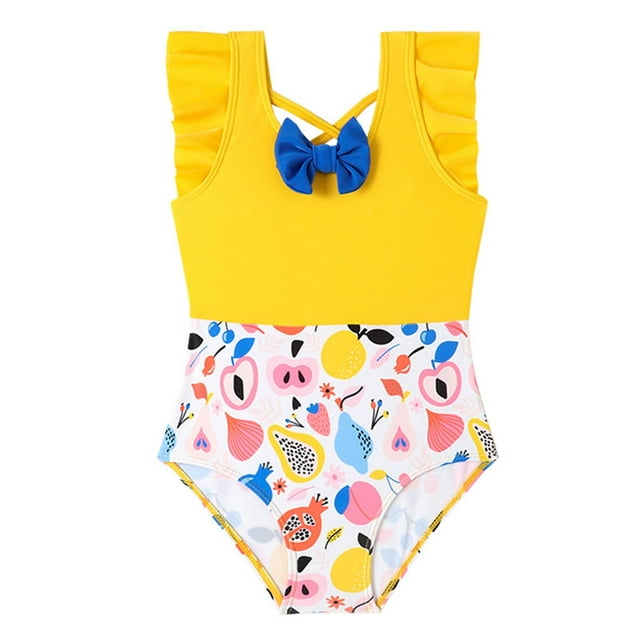 Toimothcn Maillot de Bain pour Filles Manches à Volants Imprimé Fruits Mignons une Pièce Séchage Rapide Couverture Maillot de Bain 4-5 Ans