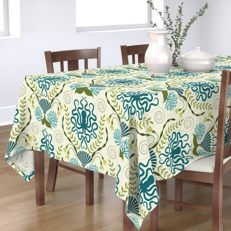 

Cotton Sateen Tablecloth 90 Square - Nautical Damask Victorian Octopus Ocean Sea Shell Bubbles Water Seaweed Botanical Nature Traditional Print Custom Table Linens by Spoonflower