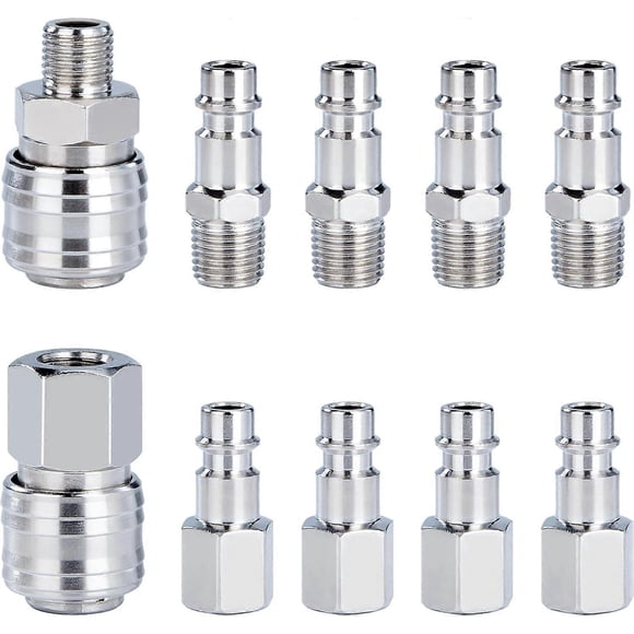 Compressor Fitting 1/4" BSP Quick Coupling Compressed Air Hose Fittings Compressor Pneumatic Nozzle Male Female 10 Pieces