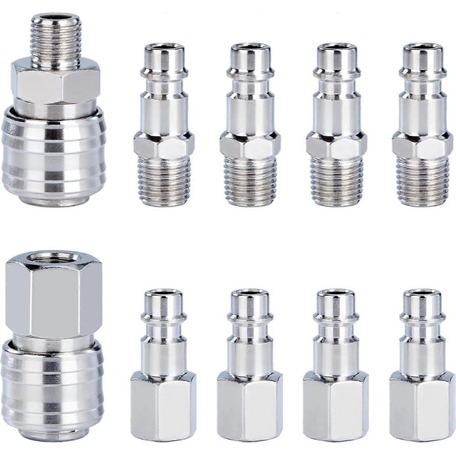 Compressor Fitting 1/4" BSP Quick Coupling Compressed Air Hose Fittings Compressor Pneumatic Nozzle Male Female 10 Pieces