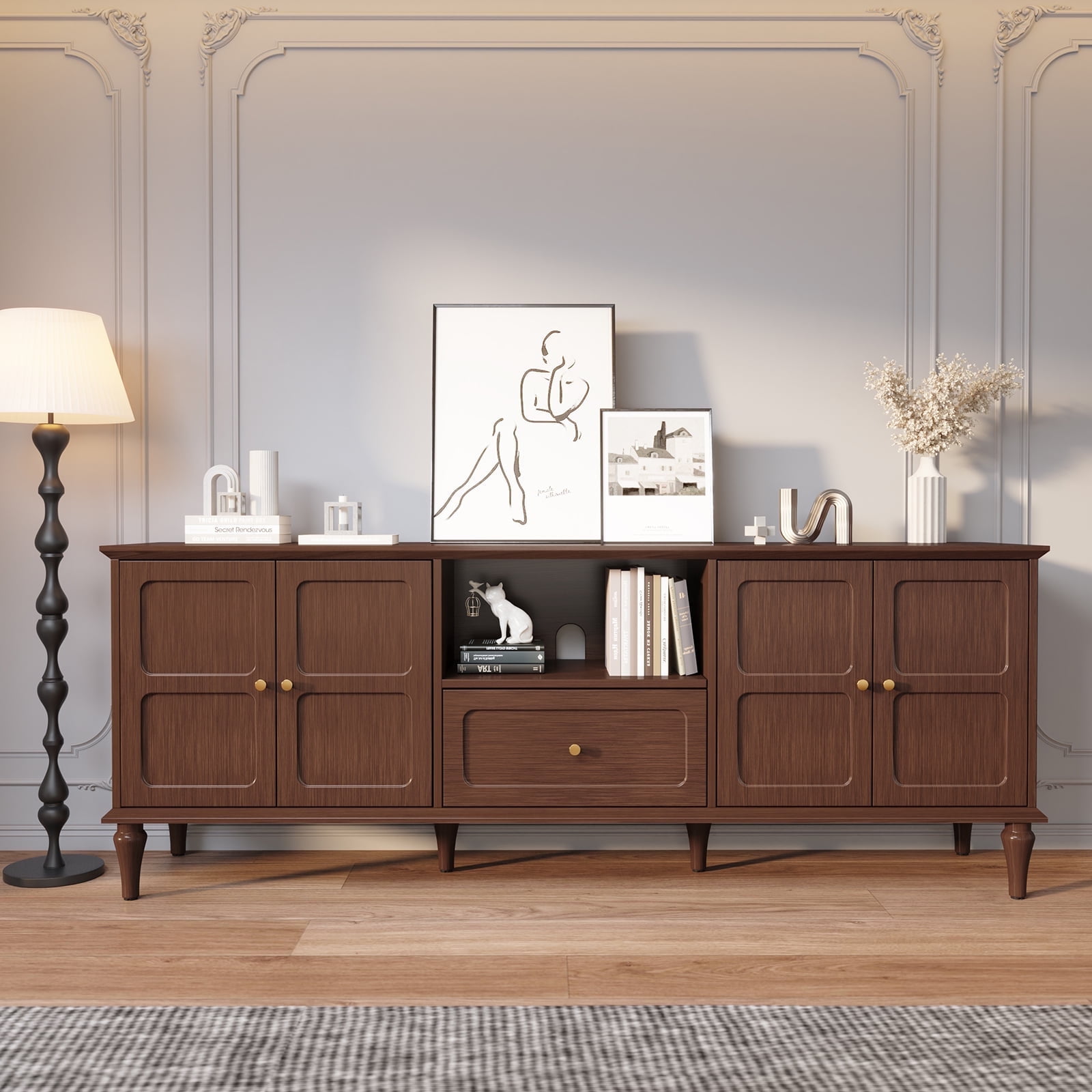 HLR 67" Mid-Century TV Stand for 75" TVs, Brown