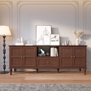 HLR Mid Century 67" TV Stand, for TVs up to 75", Living Room Entertainment Center with 4 Door Storage Cabinet, Brown