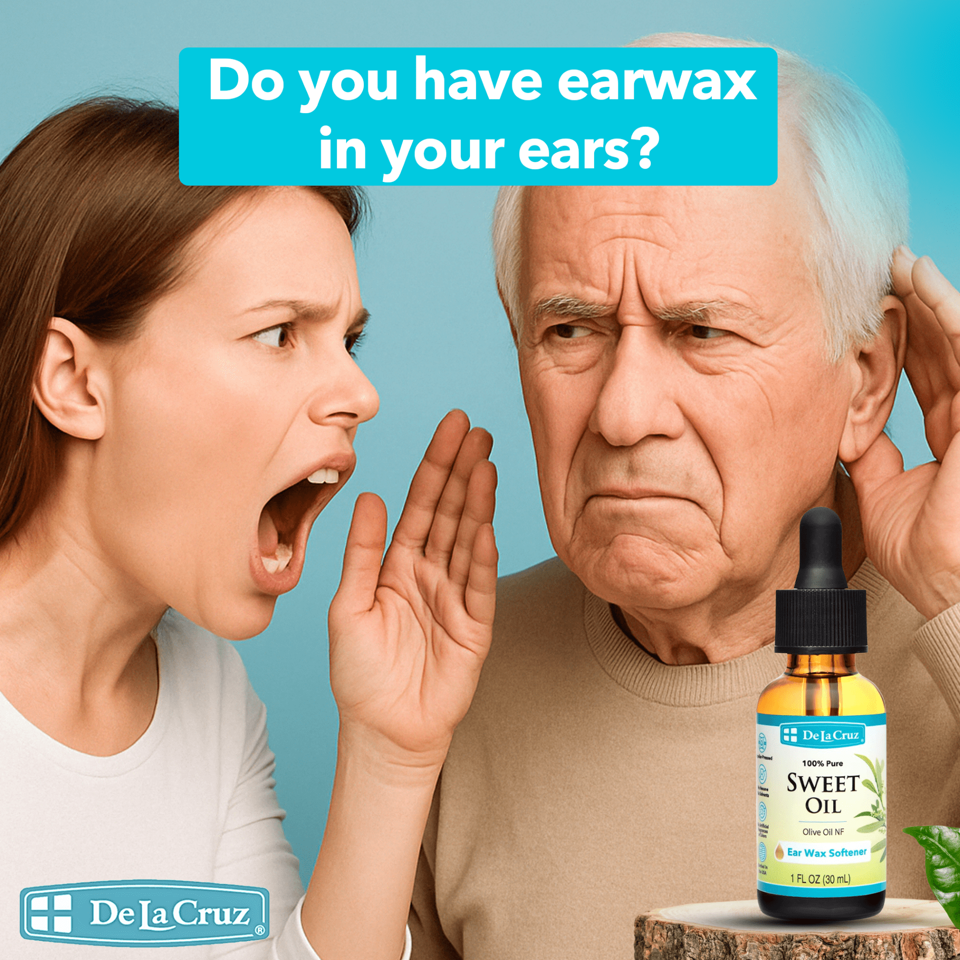 De La Cruz Sweet Oil Ear Drops, Suitable for Adults and Kids, Softening Hard Ear Wax, 1 fl Oz