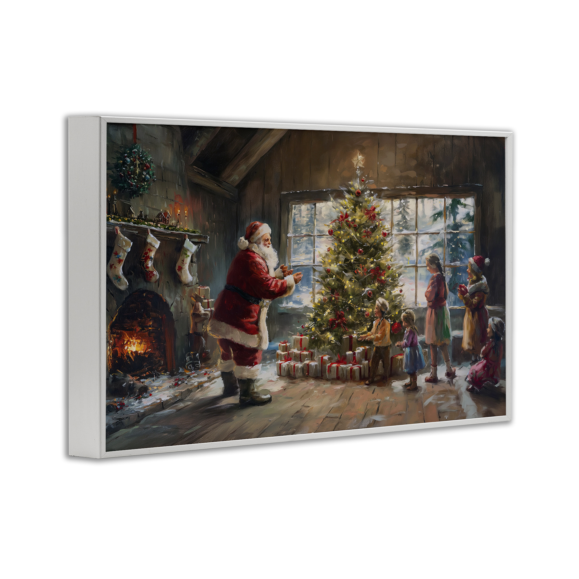 Stupell Industries Christmas Morning Family Holiday Painting White Framed Art Prints Wall Art, 18 x 12
