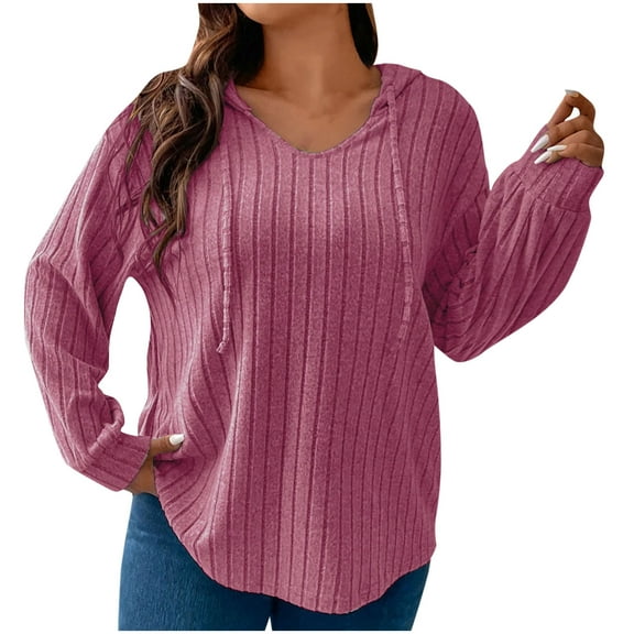 Scyoekwg Plus Size Dressy Tops for Women Basic Tops Comfy Long Sleeve Cute Tops Hooded Solid Color Casual Blouses Loose Blouses (Pink,XXXL)