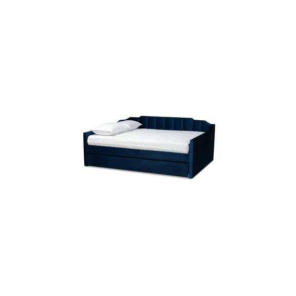 HomeStock Artisanal Artistry Modern and Contemporary Navy Blue Velvet Fabric Upholstered Full Size Daybed with Trundle, Modern Platform Bed for Bedrooms, Sturdy Construction Bed Frames for All Rooms