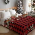 thumbnail image 3 of Red Plaid Christmas Flannel Blanket for Bed,Travel and Camping, Xmas Poinsettia Balls Botanical Birds Super Soft Cozy Blanket for All Seasons 60"x80", 3 of 9