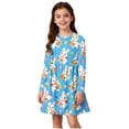 thumbnail image 2 of Xdegoge Classic Kids Girls Easter Dress Cute Bunny Egg Graphic Printed Tween Summer Sundress Knee Length Swing Long Sleeve Spring Holiday Event Outfit Casual Daily Play Wear for Teen, 2 of 7
