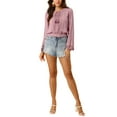 thumbnail image 2 of INSPIRE CHIC Women's Tops Bell Sleeves Boho Lace Eyelet Smocked Waist Peasant Blouse XS Dusty Pink, 2 of 7
