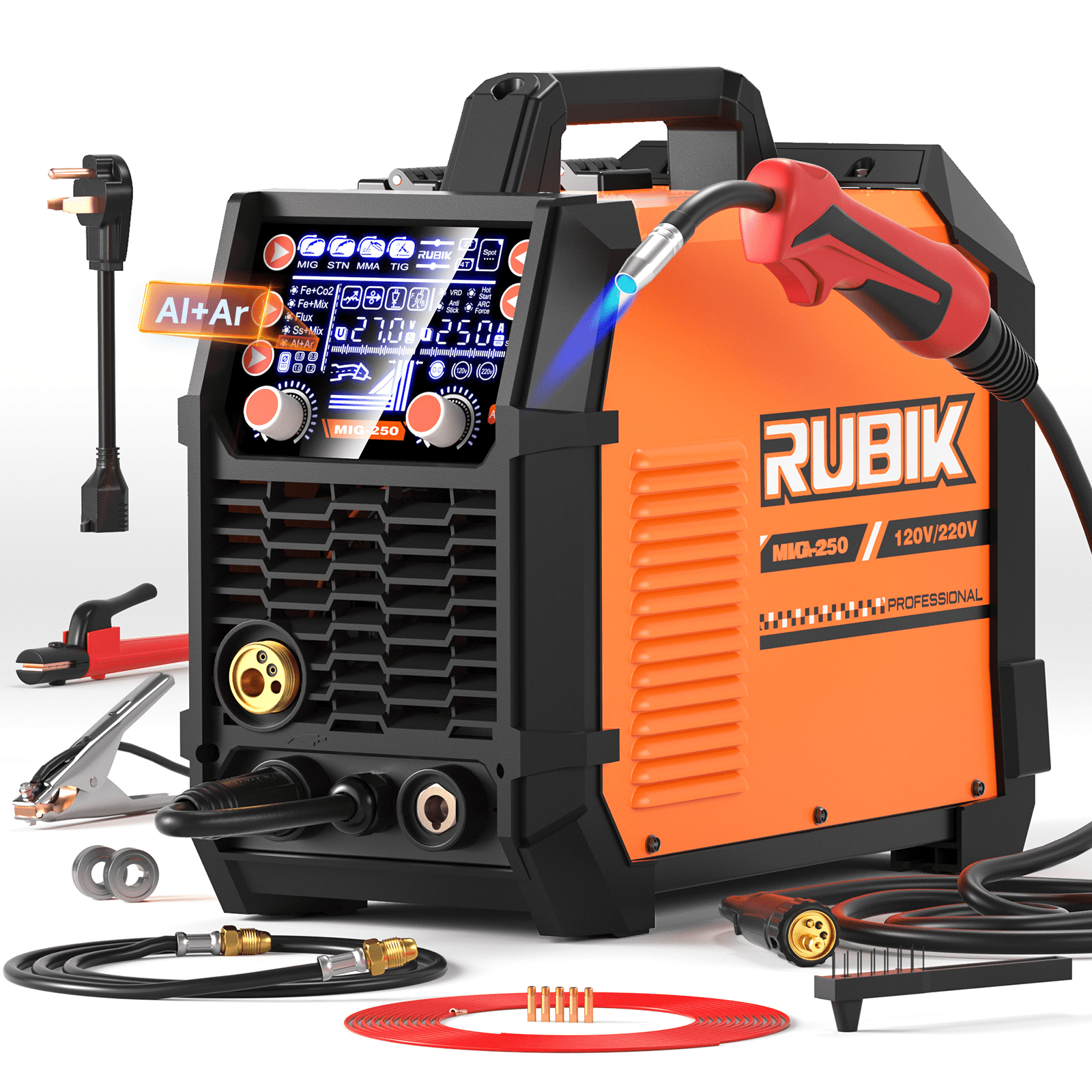 Rubik Mig Welders 110V 220V,250A Aluminum and Carbon Steel Welding Machine,5 IN 1 Welders Machine