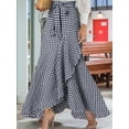 thumbnail image 4 of Women'S Retro Plaid Maxi Skirt A Line Pleated Flared Elastic High Waisted Gingham Summer Swing Long Skirt Navy Blue XL, 4 of 5