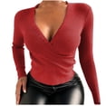 thumbnail image 1 of CEHVOM Femmes V-Cou Solide à Manches Longues Cross Tricot Pulls Hauts Minces, 1 of 5