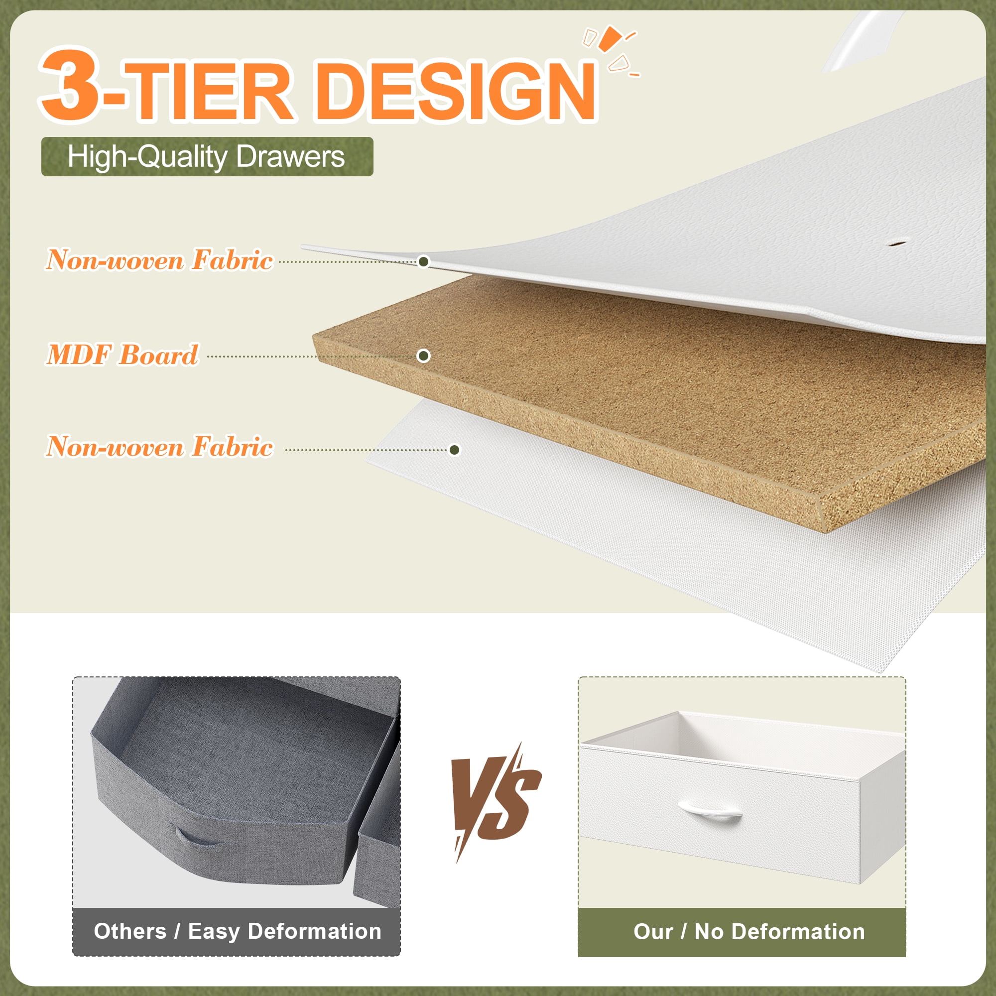 Tall Dresser for Bedroom with Fabric Drawers Dressers & Chests of Drawers for Closet, Sturdy Metal Frame, Wood Top, White