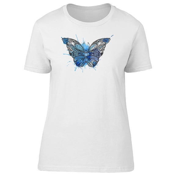 Summer Blue Watercolor Butterfly T-Shirt Women -Image by Shutterstock, Female XX-Large