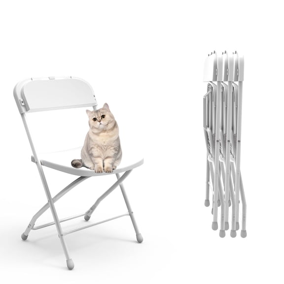 SHGJ&SOFT Set of 4 Folding Chairs, Plastic Seat and Backrest, White Metal Frame Chair, Suitable for Indoor and Outdoor,Capacity 350 lbs (White, 4-Pack)