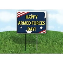 Work House Signs Single Sided Sign Happy Armed Forces Day Yellow Letters Yard Sign Road Sign with Stand