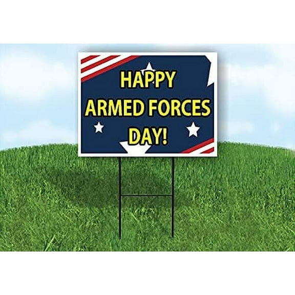 Work House Signs Single Sided Sign Happy Armed Forces Day Yellow Letters Yard Sign Road Sign with Stand