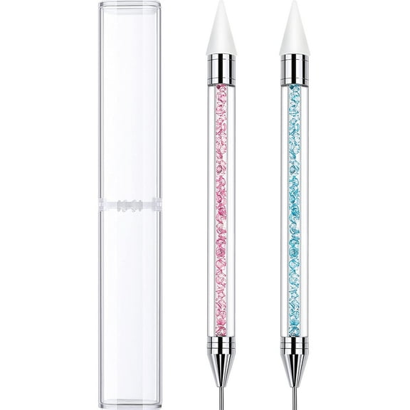 2 Pieces Rhinestone Picker Dotting Pen, Dual-ended Rhinestone Gems Crystals Studs Picker Wax Pencil Pen Crystal Beads Handle Manicure Nail Art DIY Decoration Tool