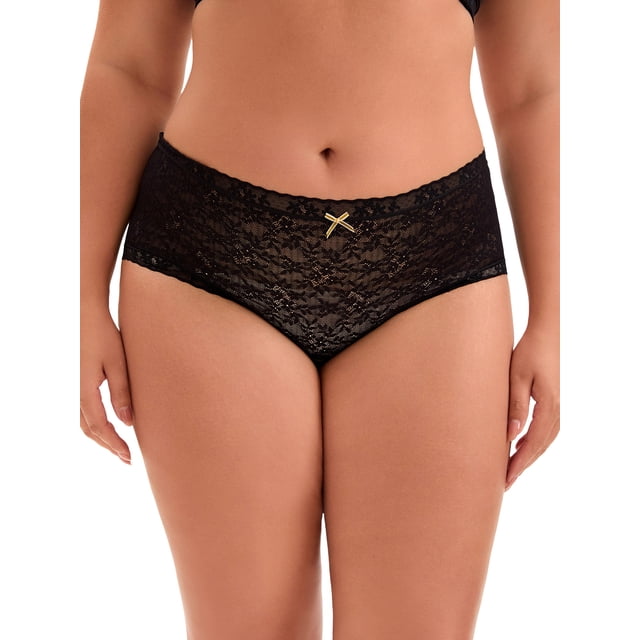 Bragas de mujer de talla grande INSPIRE CHIC con encaje, cintura alta, sólidas, elásticas y de canalé, color negro, talla M