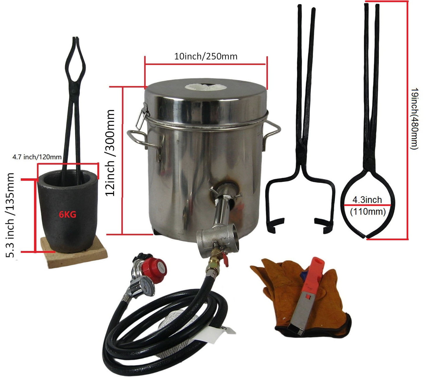 LSMIITTH Propane Smelting Furnace Kits, 6kg(13LB) Graphite Crucible Furnace with Crucible Tongs Set for Melting Metal Recycle Gold Copper Aluminum