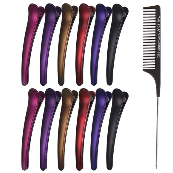 Yeacher 12pcs Hair Sectioning Clips + 1pcs Tail Comb Hair Clamp Grip for Salon Home Women Girls Hairdressing Styling Tool