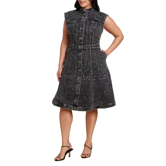ELOQUII Women's Plus Size Fit And Flare Denim Dress
