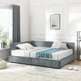 thumbnail image 5 of Full Size Solid and Stable Storage Upholstered Tufted Bed Frame, Sofa Bed Frame with Comfortable Backrest and Armrests, Full Size Bed for Bedroom, Living Room,Velvet (80,5''*59''*29,5'') (Grey), 5 of 12