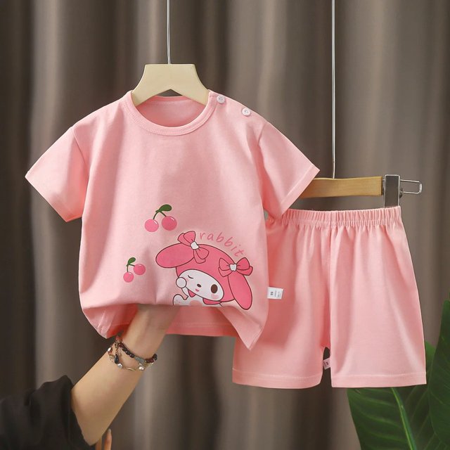 Traje de manga corta de algodón puro para niños, ropa fina de verano para bebés, conjunto de ropa para niñas, ropa para niños de calidad seleccionada