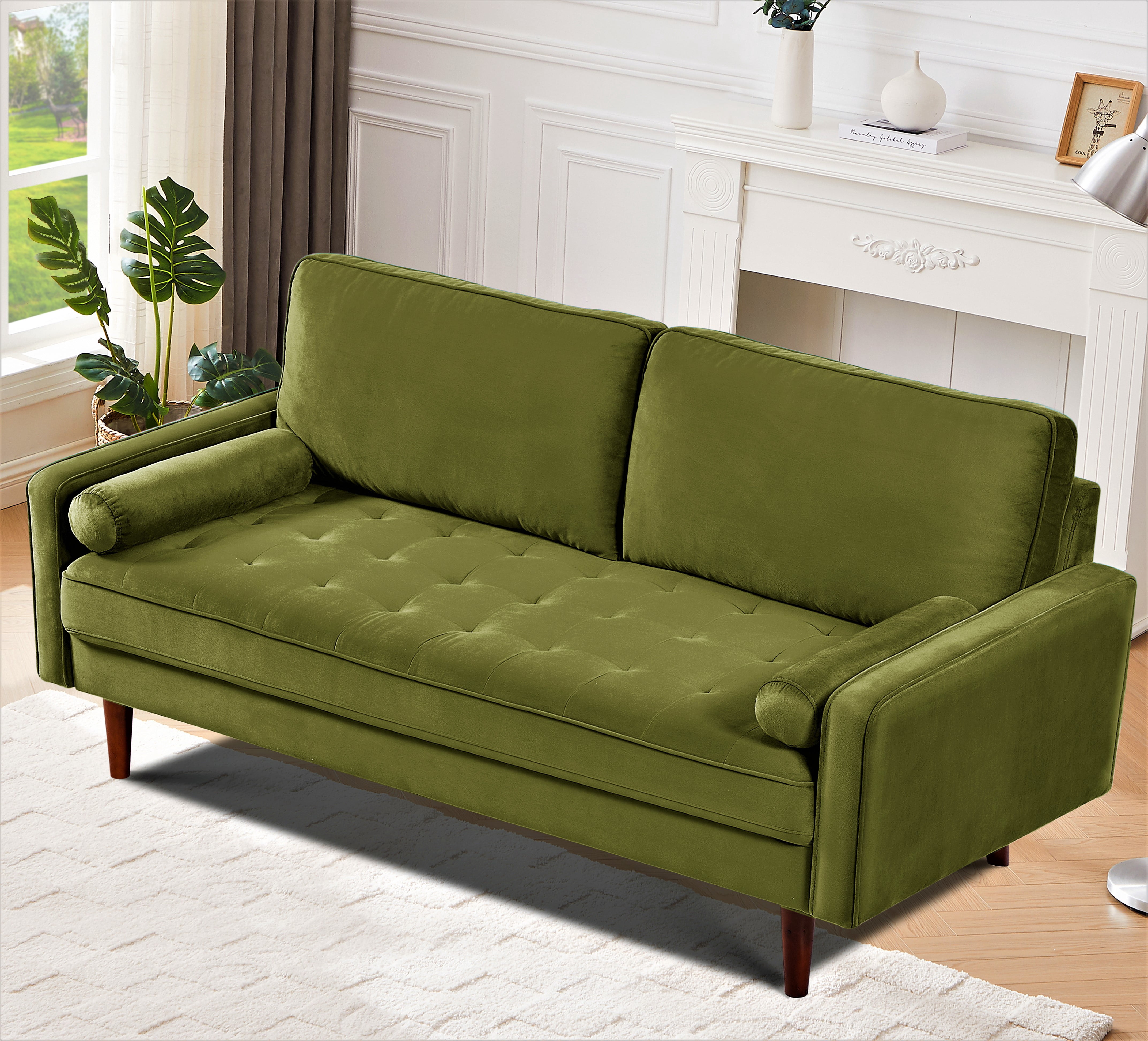 US Pride Furniture Monahan 70''W Velvet Tufted Sofa Olive Green