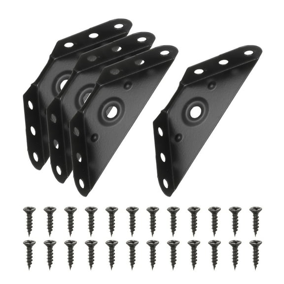 Gusset Joints, 4Pcs 68mm x 68mm Carbon Steel Corner Braces Bracket for Wood Shelf Bed Desk, Black