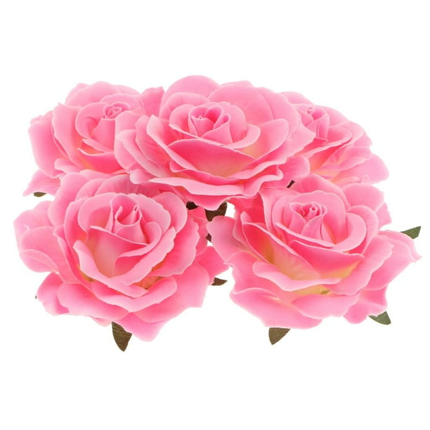 5 Unids Seda Rose Cabezas Artificiales de Ramo Rosado