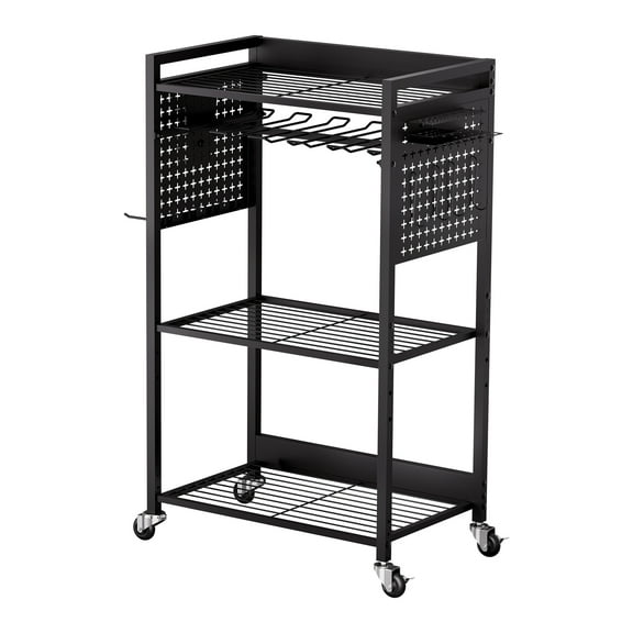 KFFKFF 4-Level Equipment Storage Trolley, Supports up to 150 lbs, Ground-Based Mobile Drill Stand and Reliable Storage Shelf, Robust Workshop Rolling Organizer for Garage, Black