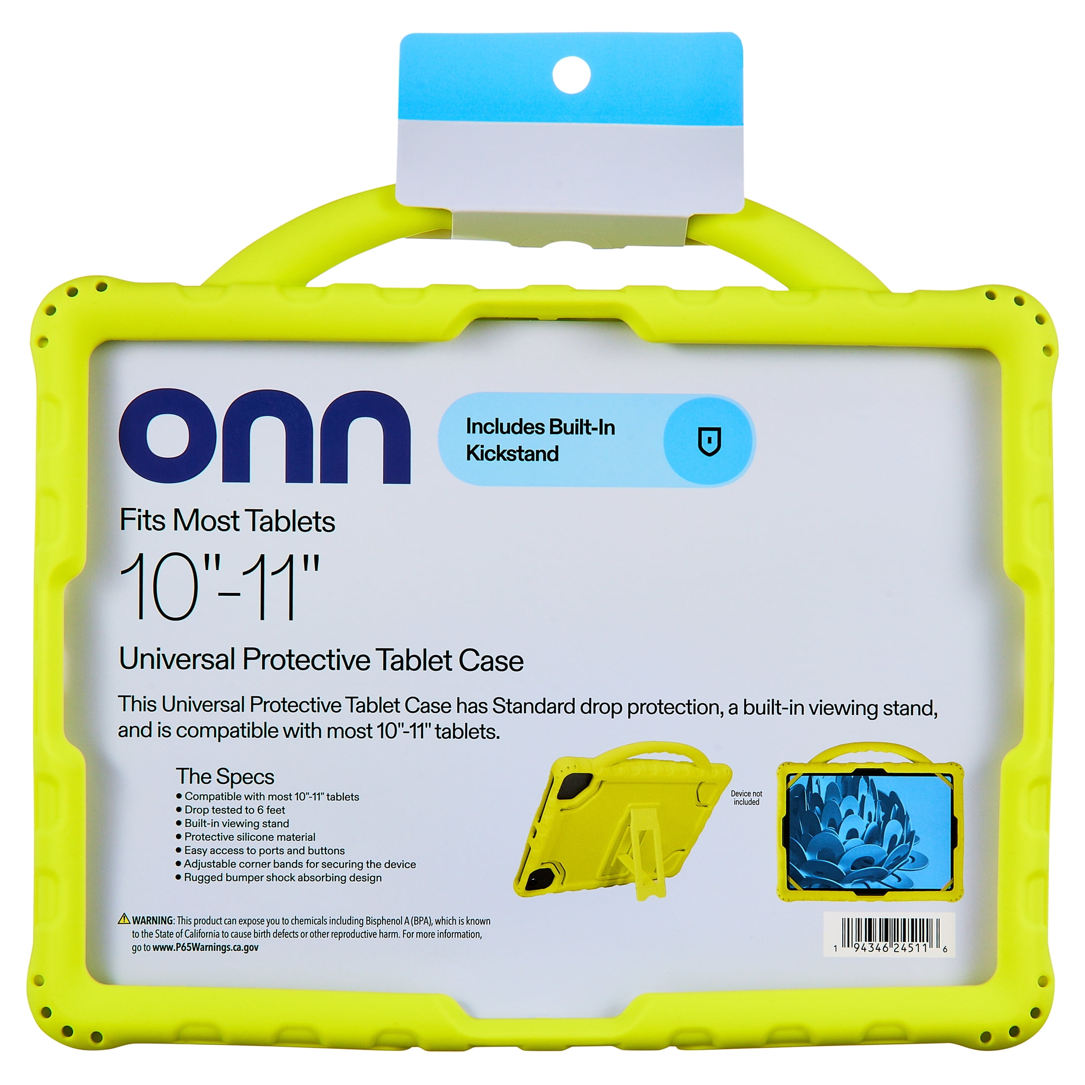 onn Universal Protective Silicone Tablet Case for 10 to 11 Inch Tablets, Chartreuse