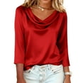 thumbnail image 7 of Hearthz Silk Satin Blouses for Women Dressy Cowl Neck Womens 3/4 Sleeve T Shirts Loose Basic Shirt Tshirt Business Work Shirts, 7 of 7