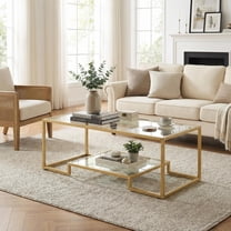 Topcobe Modern 2-Tier Rectangular Coffee Table with Glass Table Top, Living Room Furniture Table, Modern Coffee Table