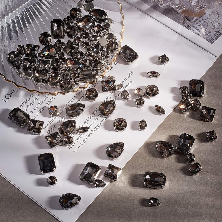 Umillars 172 Pcs Glass Sew-On Rhinestones - Mixed Shapes With Silver Claw Settings For Crafts & Clothing