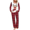 thumbnail image 2 of BLTIBY Women's Pajama Sets Christmas Printed Loose Cozy Xmas Pajamas 2 PC Long Sleeve Pleated Round Neck Tops Sleep Pants Sleepwear Set with Pockets Red L, 2 of 6